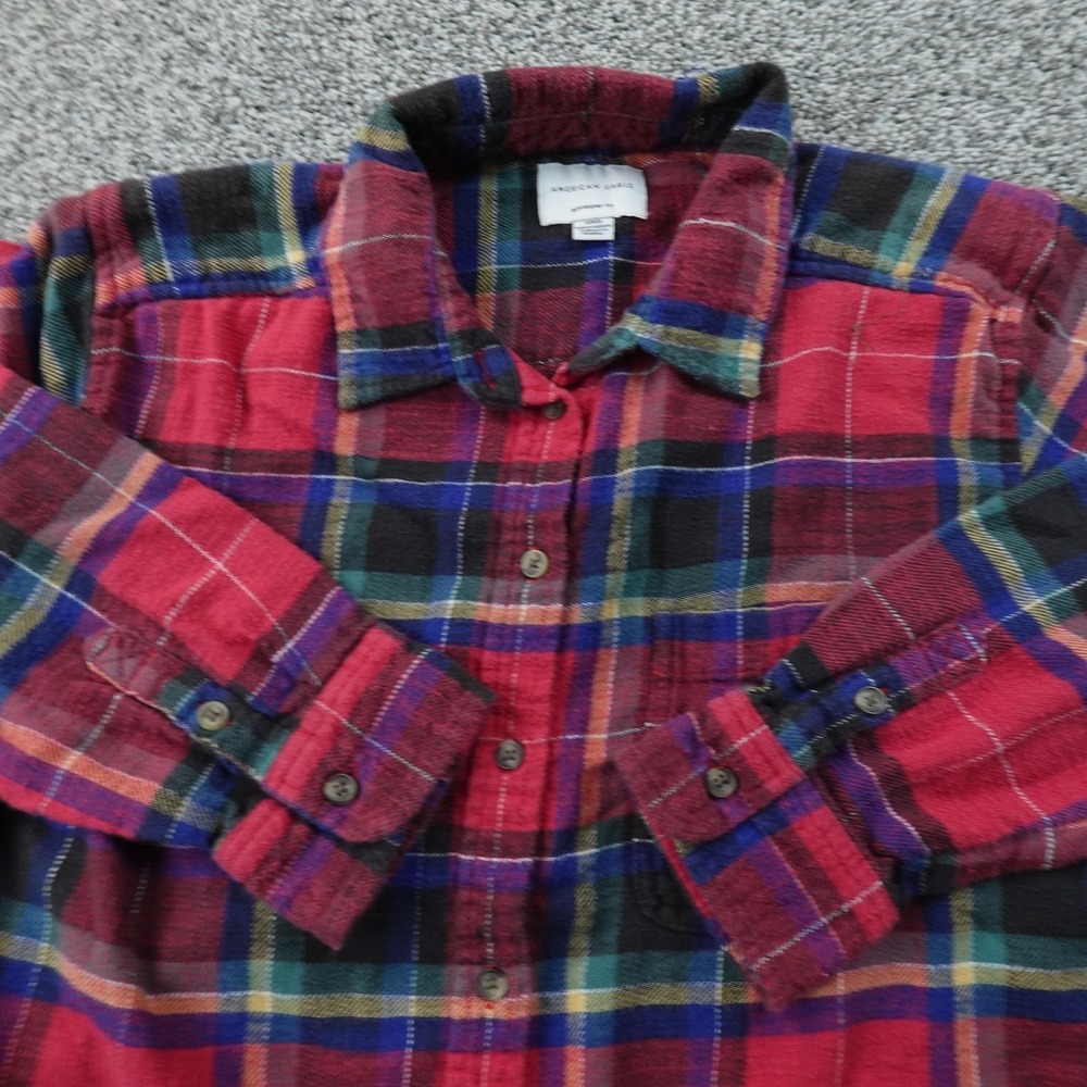 American Eagle Shirt Womens S Red Plaid Chamois Flannel Long Sleeve Button Up